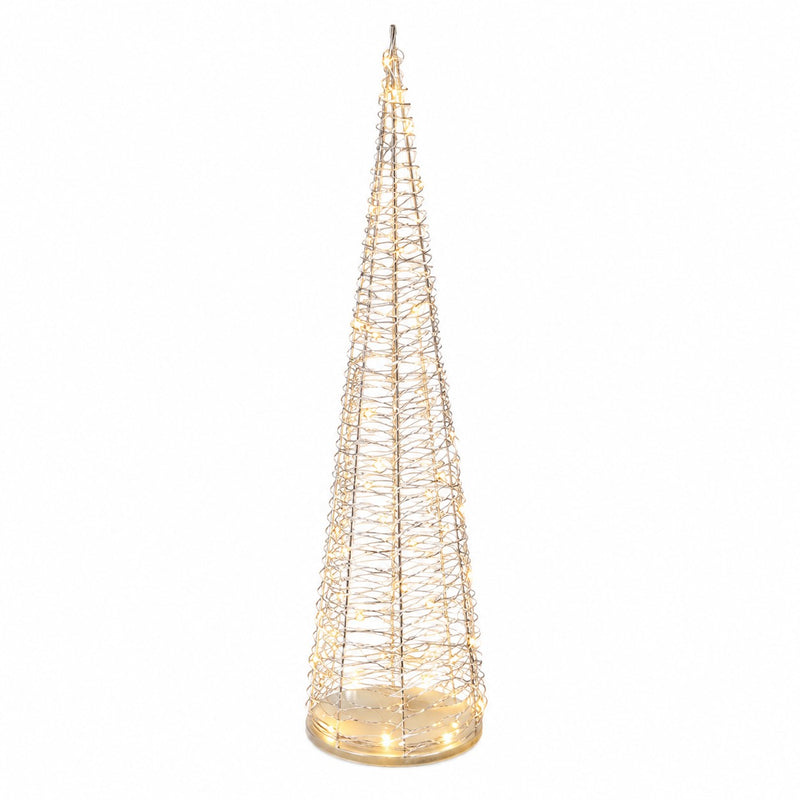 Ad Trend Sapin de Noël or en PE avec 50 LED à Pile lumière chaude H 100 cm