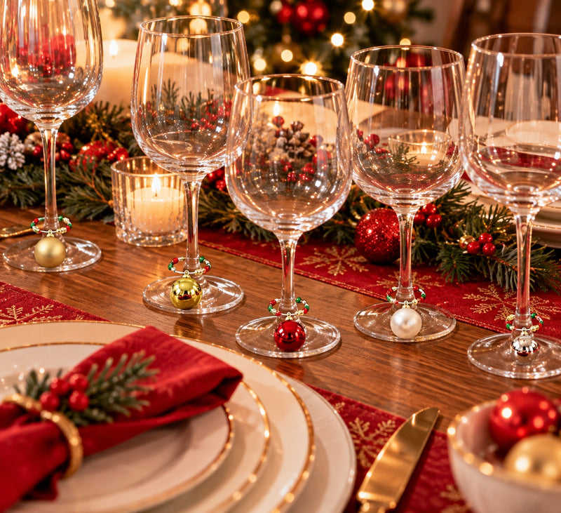 Ad Trend Set 6 Marque-Verres de Noël en Verre en Forme de Boules de Noël Assortis 1 Emballage – Accessoires Décoratifs pour la Table de Noël