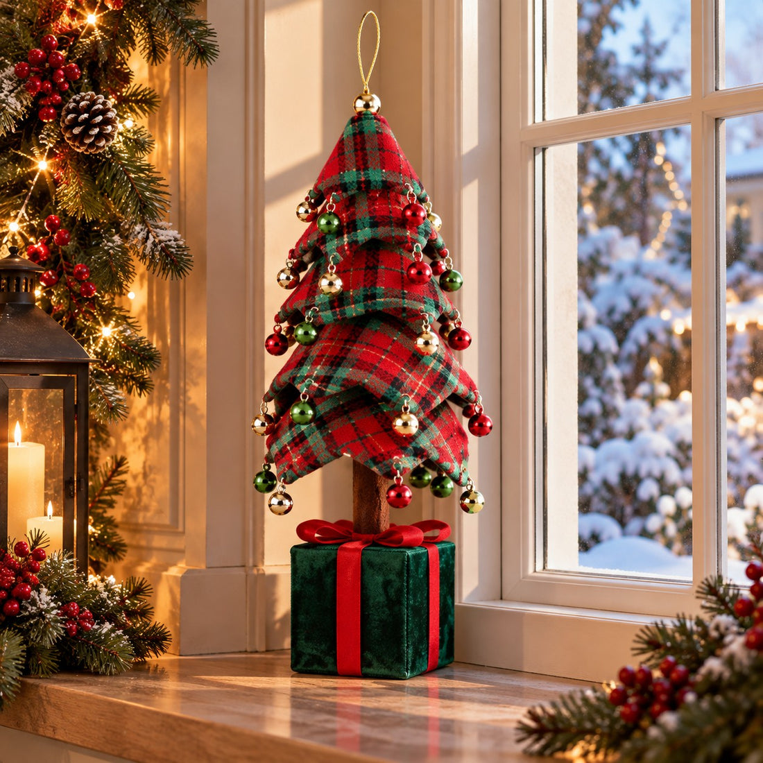 Ad Trend Sapin de Noël avec Paquet Cadeau Tartan 25x25xH70 cm – Décoration de Noël