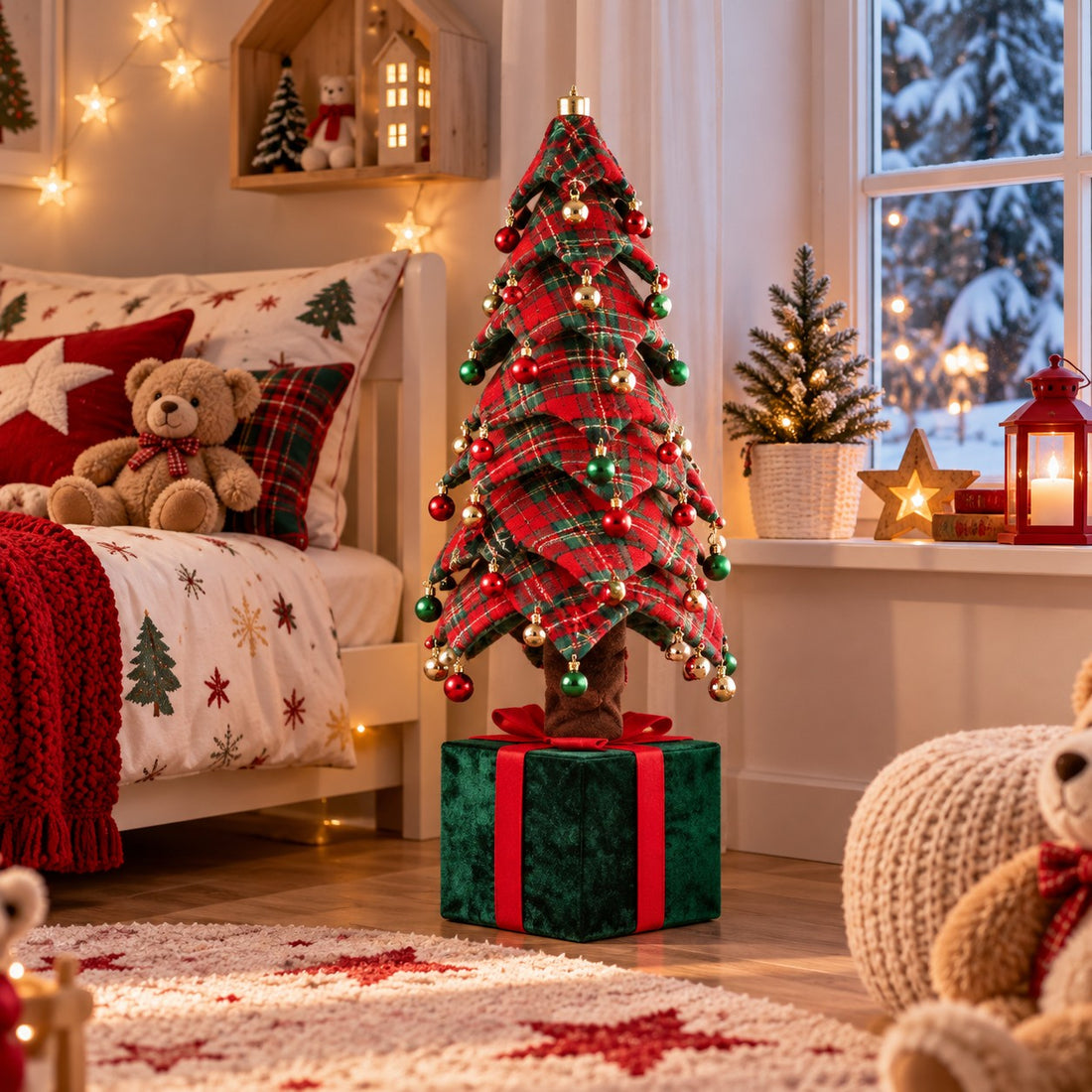 Ad Trend Sapin de Noël avec Paquet Cadeau Tartan 60x60xH150 cm – Décoration de Noël
