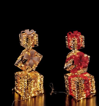 Ad Trend Torre Pacchi Regalo di Natale Oro 400 LED da Interno/Esterno 25x25x77 cm 1 Pz