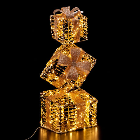 Ad Trend Torre Pacchi Regalo di Natale Oro 400 LED da Interno/Esterno 25x25x77 cm 1 Pz