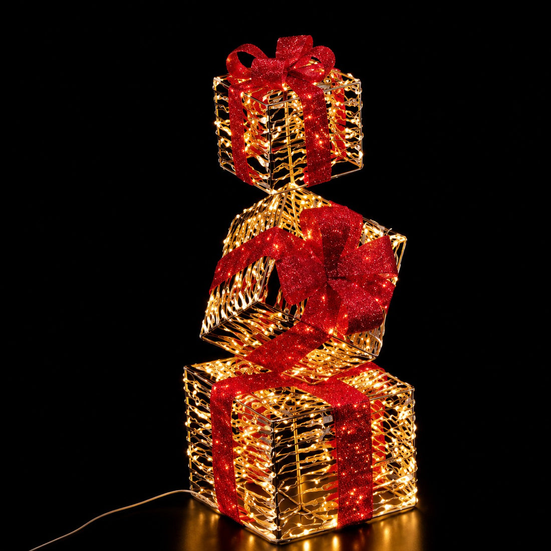 Ad Trend Torre Pacchi Regalo di Natale Oro 400 LED da Interno/Esterno 25x25x77 cm 1 Pz