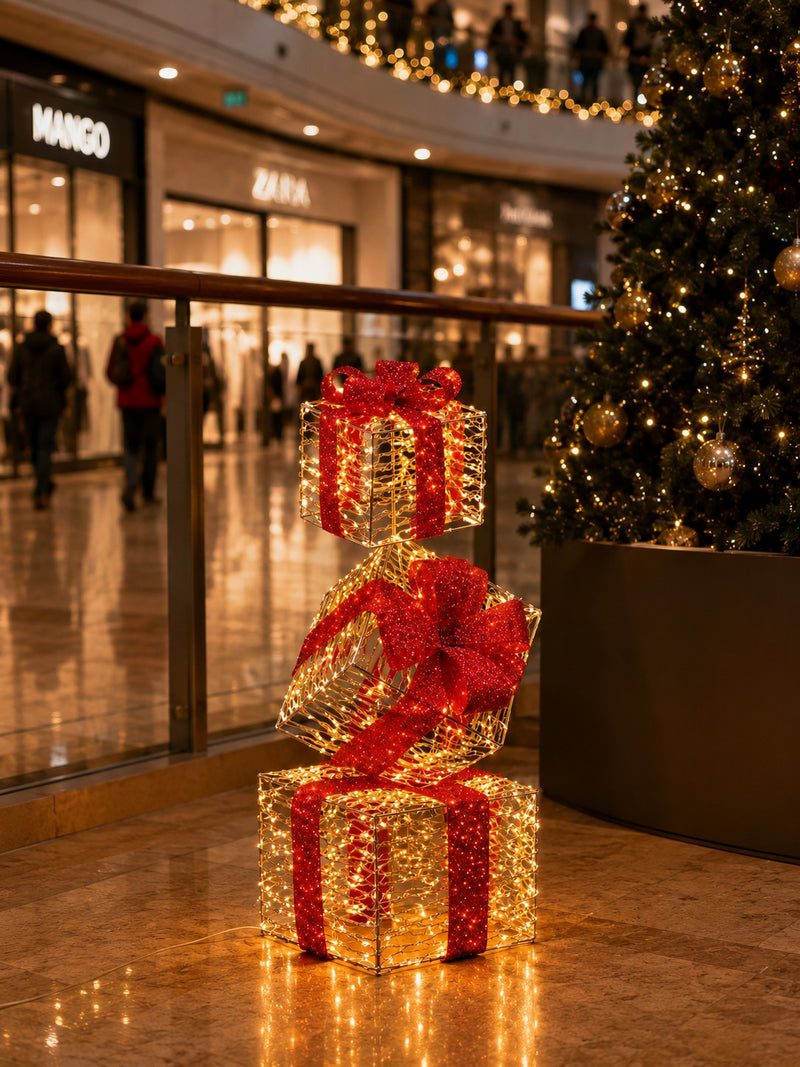 Ad Trend Torre Pacchi Regalo di Natale Oro 400 LED da Interno/Esterno 25x25x77 cm 1 Pz