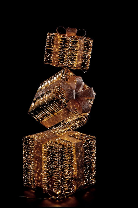 Ad Trend Torre Pacchi Regalo di Natale Oro 2.000 LED da Interno/Esterno 50x50x152 cm
