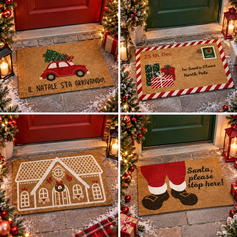Ad Trend Zerbino Natalizio in Cocco Naturale Assortito 40x60 cm 1 Pz – Tappeto Ingresso Decorativo di Natale