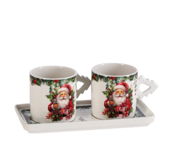 Ad Trend Lot 2 Tasses de Noël avec Plateau Décor Assorti – Service à Café pour la Table de Noël
