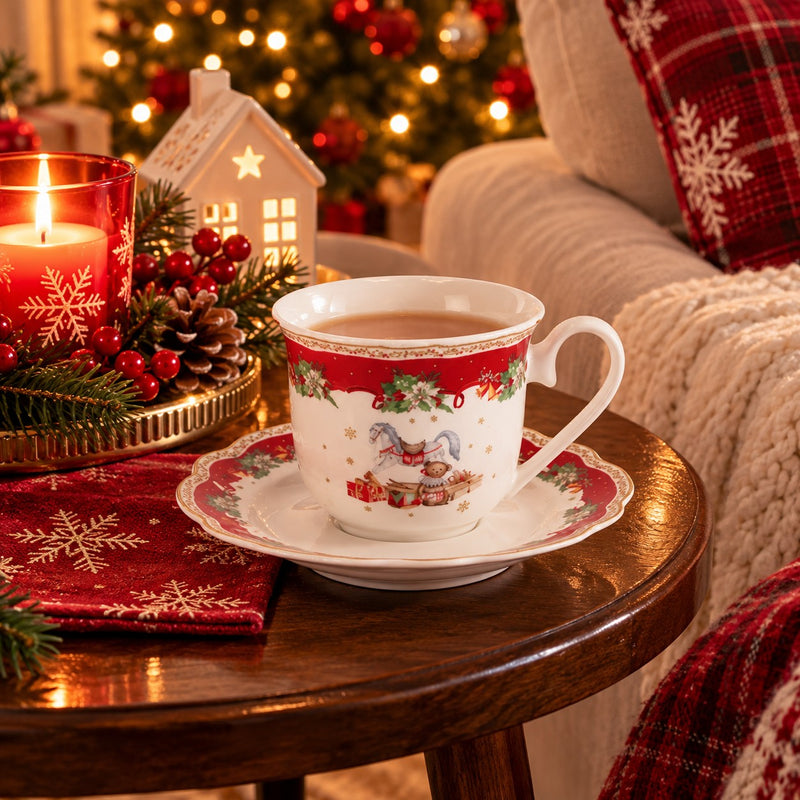 Ad Trend Tasse à Thé de Noël avec Soucoupe Ø10xH8 cm – Ensemble Tasse et Soucoupe pour la Table de Noël