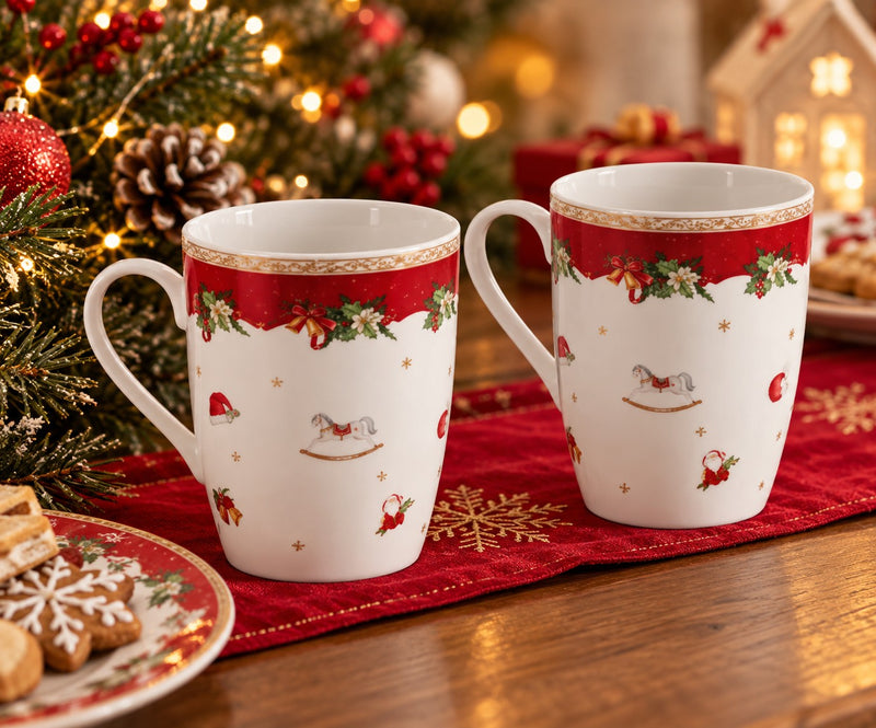 Ad Trend Lot de 2 Mugs de Noël en Céramique 360 ml Ø8xH11 cm – Mugs Décoratifs pour le Petit-Déjeuner de Noël