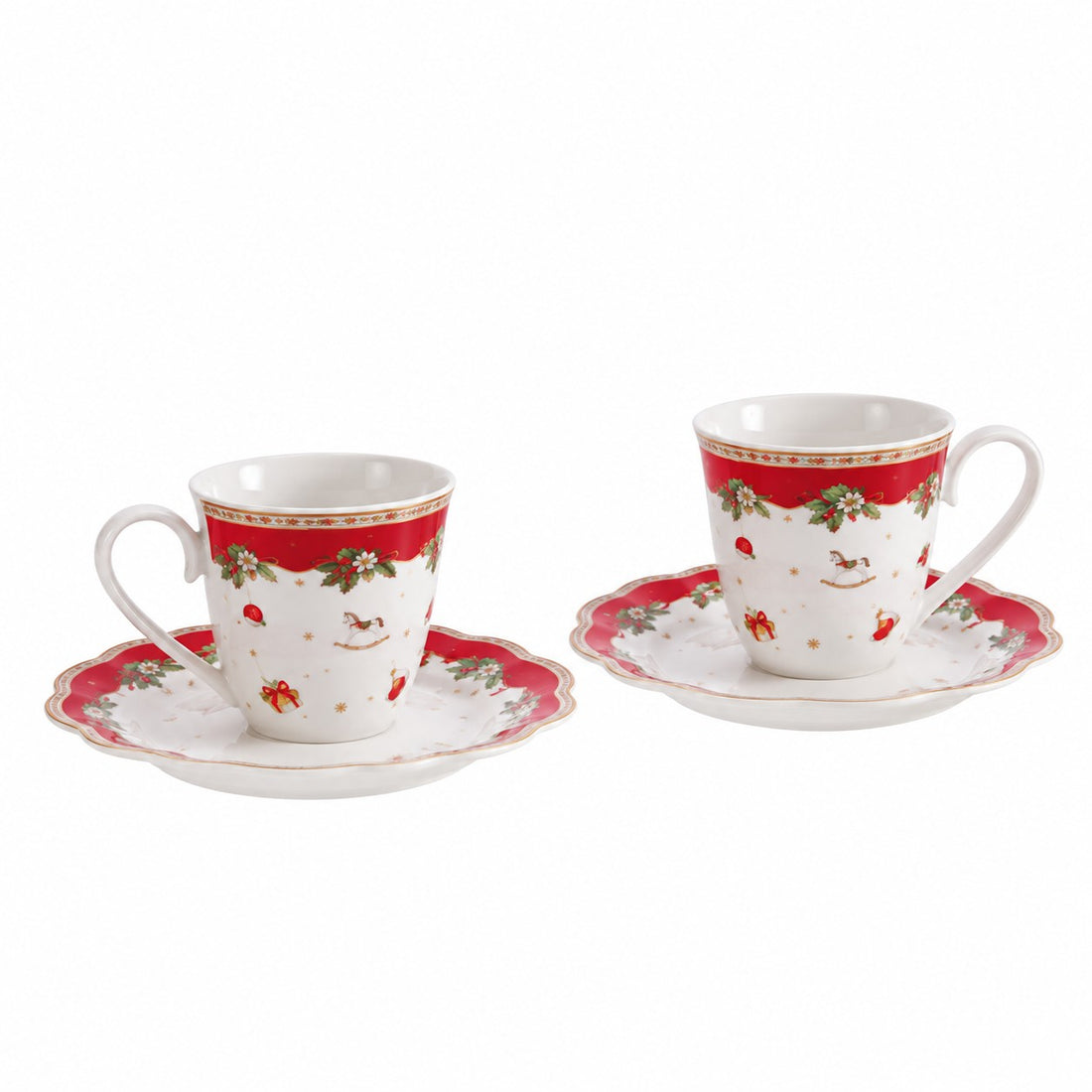 Ad Trend Service à Café Festif en Céramique pour 2 Personnes Ø6xH6 cm – Set de Tasses à Café pour la Table de Noël