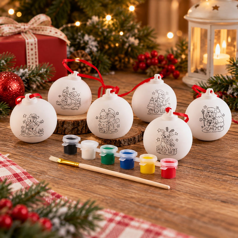 Ad Trend Ensemble 6 Boules de Noël à Décorer Ø7 cm avec Pinceau et 6 Temperas – Kit Créatif Fait Maison pour Décoration Festive