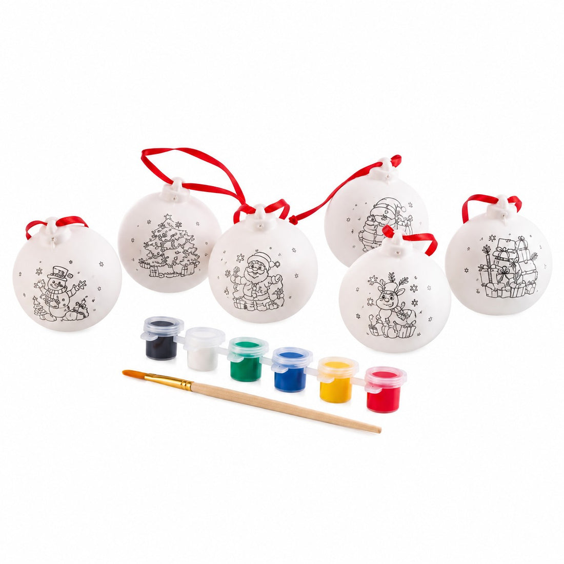 Ad Trend Ensemble 6 Boules de Noël à Décorer Ø7 cm avec Pinceau et 6 Temperas – Kit Créatif Fait Maison pour Décoration Festive