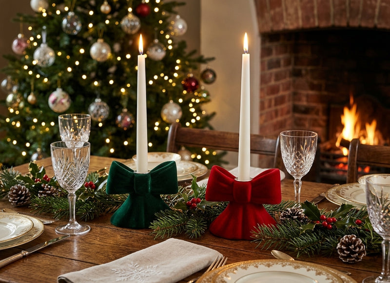 Ad Trend Porte-bougie Festif en Forme de Nœud en Résine et Velours Assorties 13x6xH11 cm 1 pcs – Décoration pour la Maison et la Table de Noël