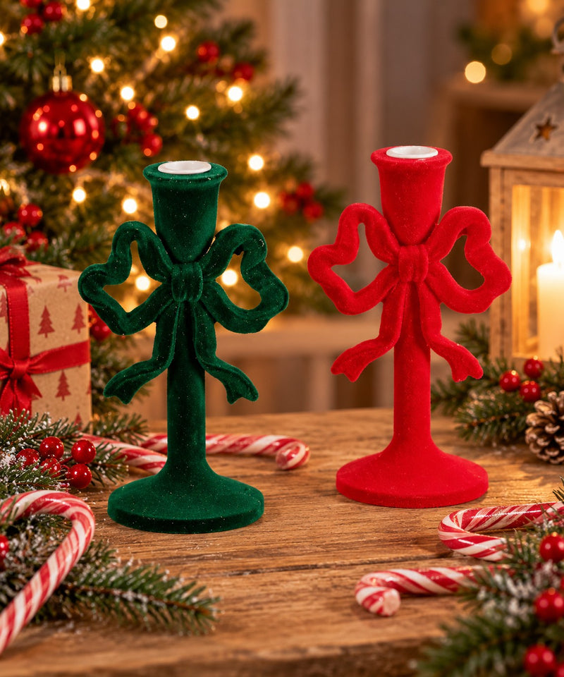 Ad Trend Porte-bougie Noël en Résine et Velours Assorties 9x9xH20 cm 1 Pcs – Décoration pour la Maison et la Table de Noël