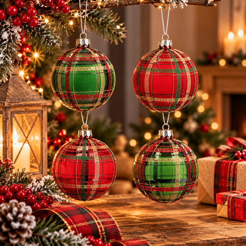 Ad Trend Boule de Noël en Verre avec Motif Tartan Assorti Ø10 cm 1 Pcs – Décoration pour Sapin de Noël