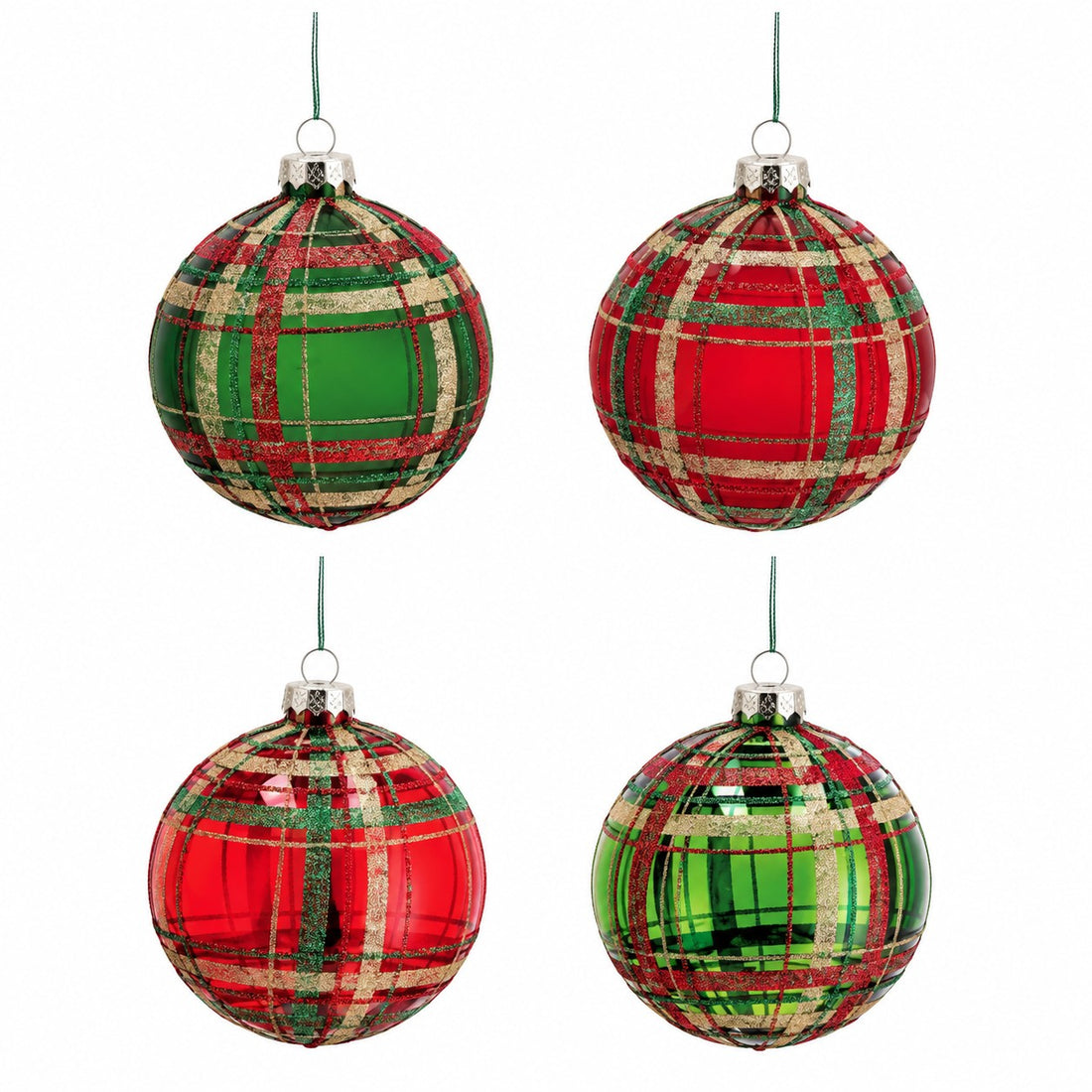 Ad Trend Boule de Noël en Verre avec Motif Tartan Assorti Ø10 cm 1 Pcs – Décoration pour Sapin de Noël