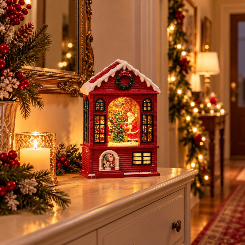 Maison du Père Noël Décorée Ad Trend en Plastique avec Lumières LED et Musique 14,5x8xH22 cm – Décoration Lumineuse et Musicale de Noël pour la Maison