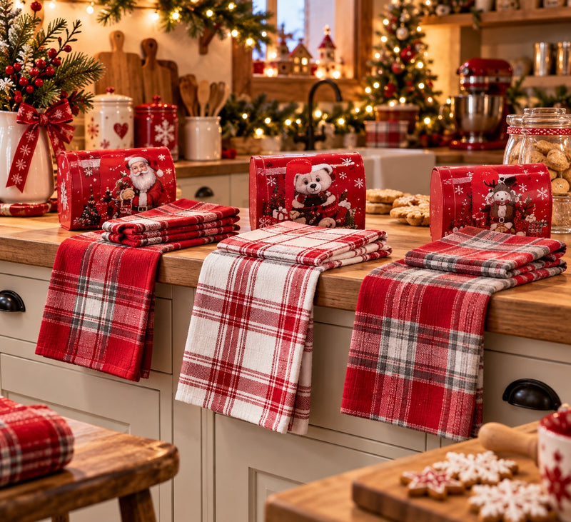 Ad Trend Kit Regalo Natalizio con Latta Decorativa e 2 Salviette Assortito 1 Confezione – Set Regalo di Natale