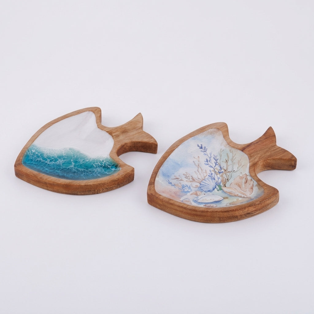 Ad Trend Vassoio in Legno con Decoro Pesce Assortito 22x16xH3 cm 1 Pz – Accessorio Decorativo per la Tavola e la Casa