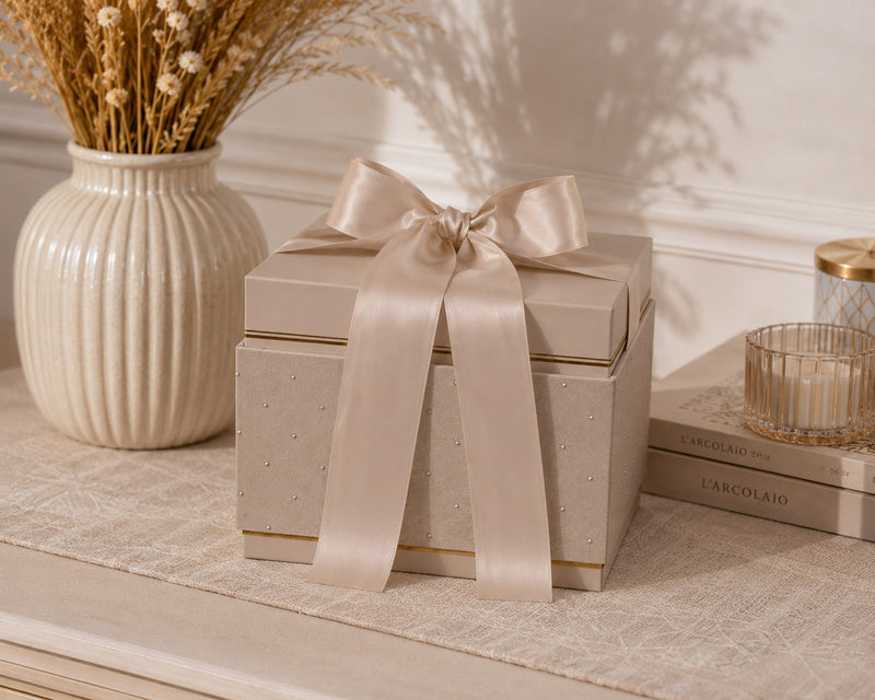 L'Arcolaio Boîte de Noël Rectangulaire Moyenne en Velours Velvet Gris Taupe