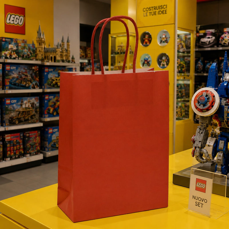 Le Shopper L'Arcolaio Kraft Rouge Cadeaux Noël 22X10X29 Colis 10 pcs