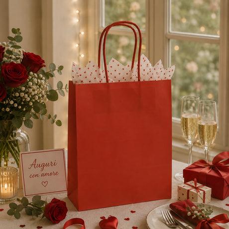 Le Shopper Kraft Rouge L'Arcolaio Cadeaux de Noël 26X11X34 Cm Colis de 10 Pcs
