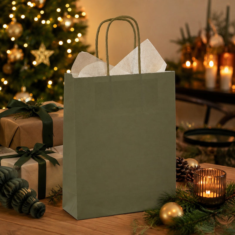 Le Sac Kraft Vert L'Arcolaio Cadeaux de Noël 26x11x34 cm Lot de 10 Pcs