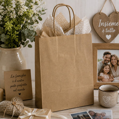 Sachet Shopper Kraft Beige L'Arcolaio Cadeaux de Noël 36X12X41 Cm Cf 10 Pz