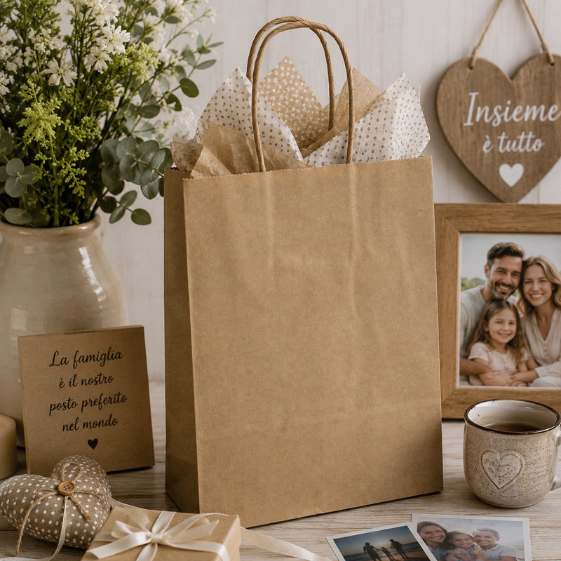 Sachet Shopper Kraft Beige L'Arcolaio Cadeaux de Noël 36X12X41 Cm Lot 10 pcs