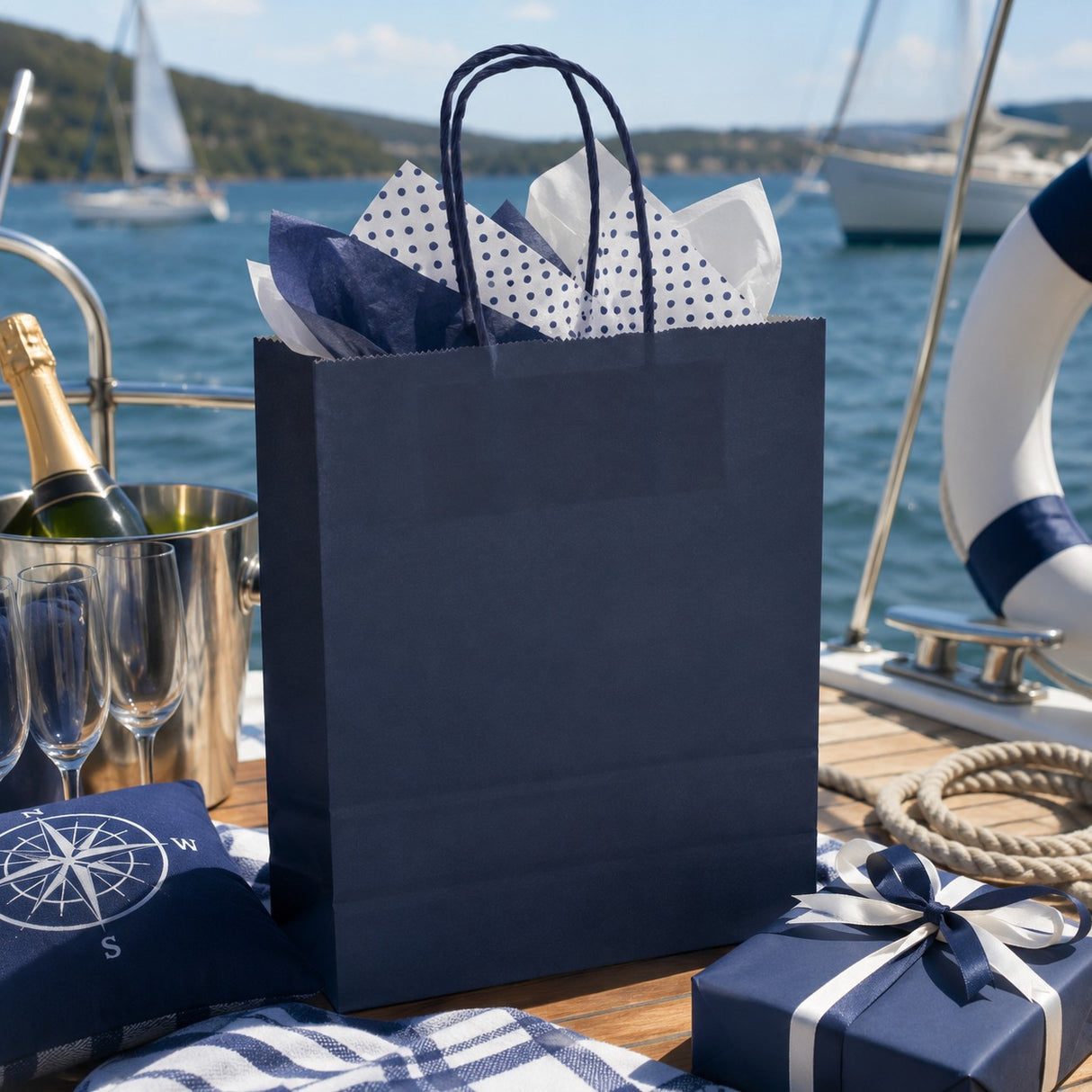 Le Shopper L'Arcolaio en Kraft Bleu Cadeaux de Noël 36X12X41 Cm Colis 10 Pcs