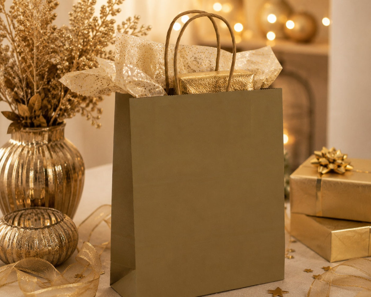 Sac de Courses Kraft Or L'Arcolaio Cadeaux Noël 36x12x41 Cm Cf 10 Pz