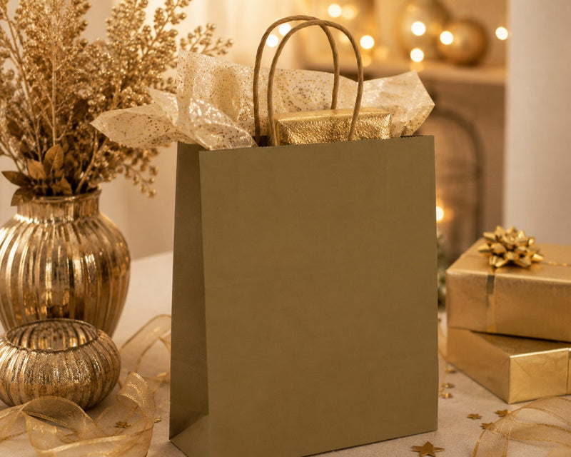 Sac de Courses Kraft Or L'Arcolaio Cadeaux Noël 36x12x41 Cm Lot 10 pcs