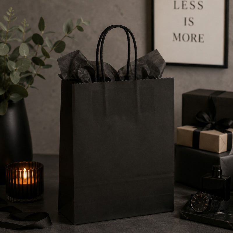 L'Arcolaio Shopper Kraft Nero Regali Natalizi 45X15X50 Cm Cf 10 Pz