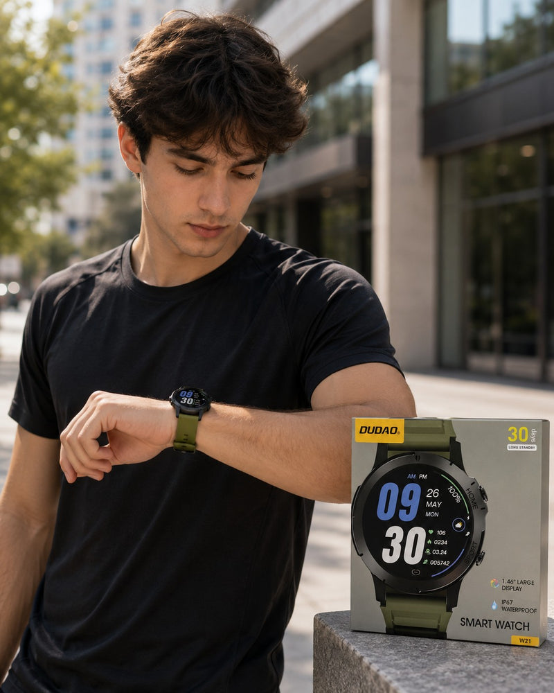 L'Arcolaio Smartwatch Bluetooth W21 con Display Touch 1,46", Impermeabile IP67, Autonomia Fino a 30 Giorni, Cinturino Verde