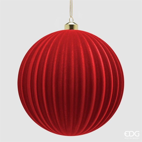 EDG Enzo De Gasperi Boule de Noël en Velours à Rayures Rouge Ø17,5 cm – Décoration de Noël