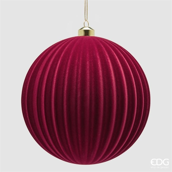 EDG Enzo De Gasperi Boule de Noël en Velours à Rayures Burgundy Ø17,5 cm – Décoration Noël