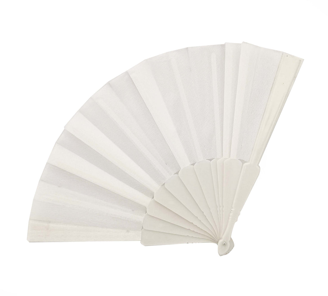 Boîte en osier, éventail en plastique et tissu, 23 cm, blanc