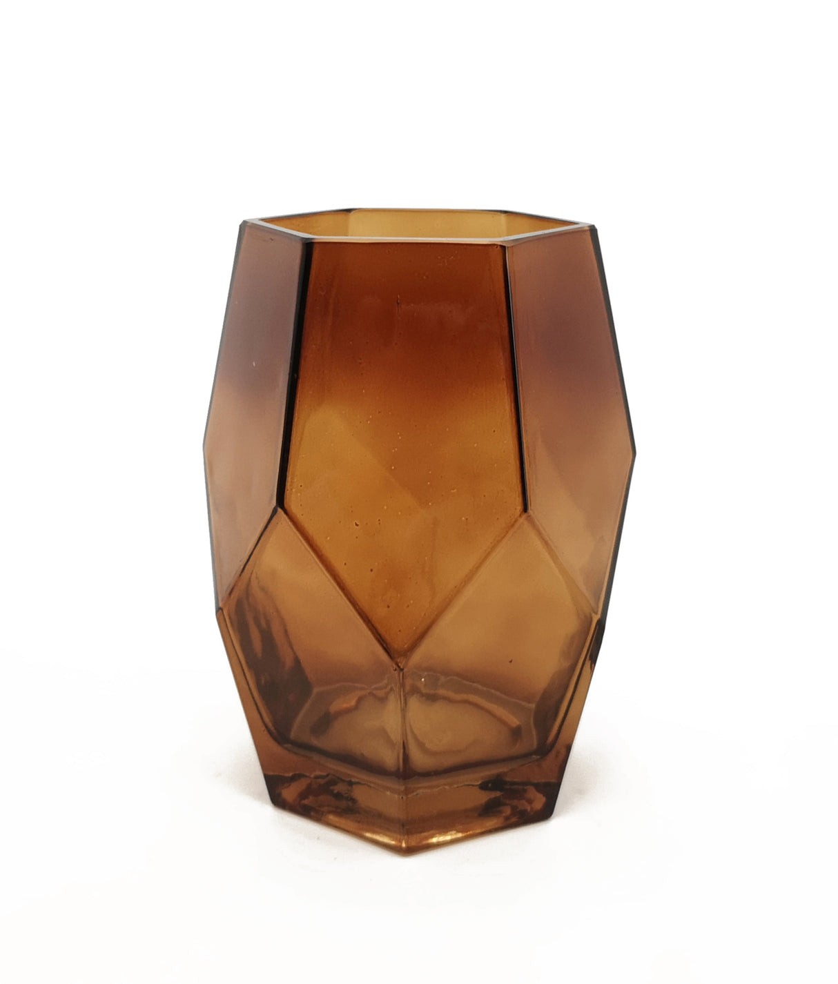 Vase Hexagonal en Verre Foncé H 21cm L 11cm L 15cm Ambre 