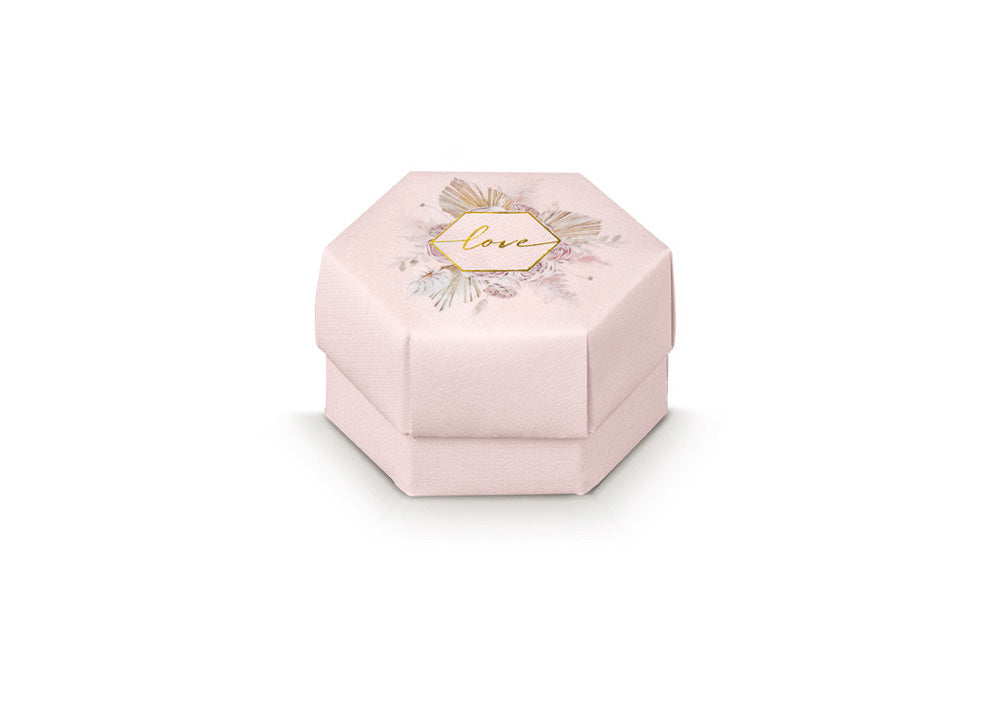 Boîte Scotton hexagonale Pampas Love 60 x 40 mm Rose 10 pièces