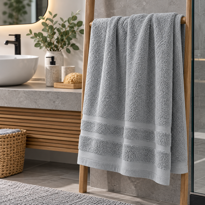 Androni Giocattoli Drap de Douche en Éponge Uni Gris Cendre – Grande Serviette de Bain Douce et Absorbante