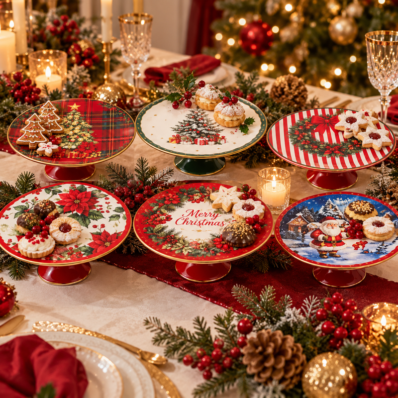 Ad Trend Présentoir de Noël Ø29 cm H10 cm – Présentoir Décoratif pour Gâteaux, Tartes, Centre de Table et Table de Noël, Modèles Assortis 1 pc