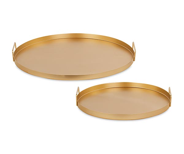 Set of 2 Metal Trays with Handles H 250 mm D 400 / 510 mm Gold