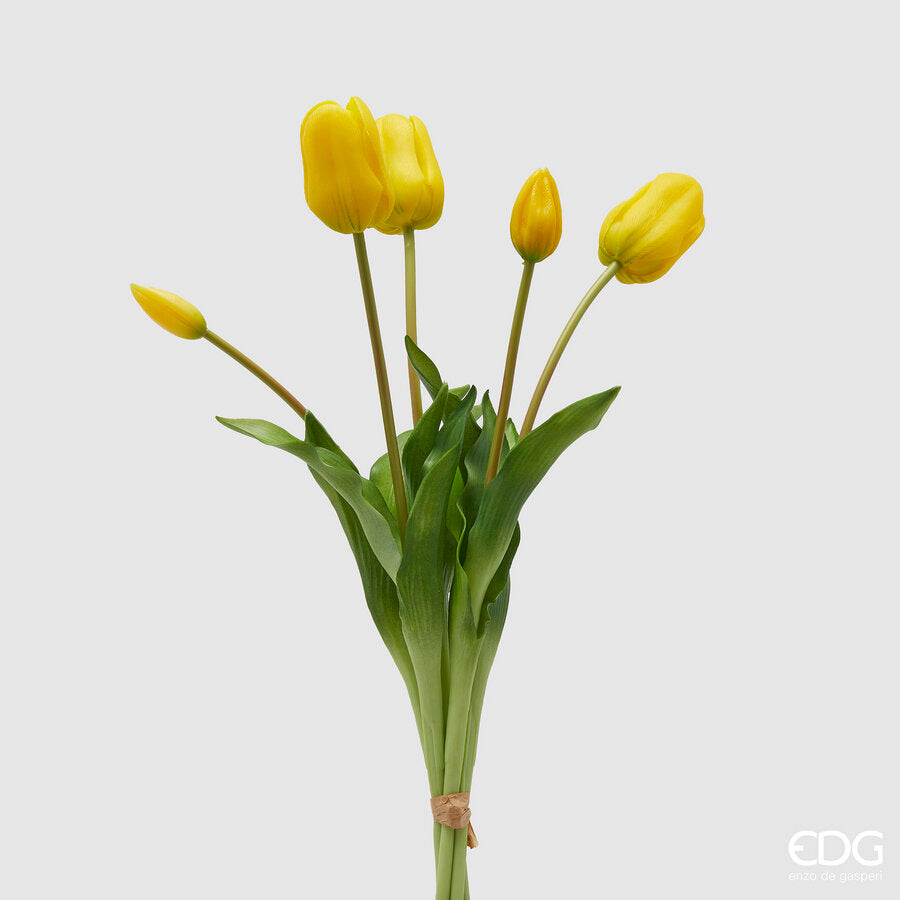 edg enzo de gasperi edg enzo de gasperi bouquet 5 tulipani con foglie artificiali h 48 cm yellow ean 8059824439956