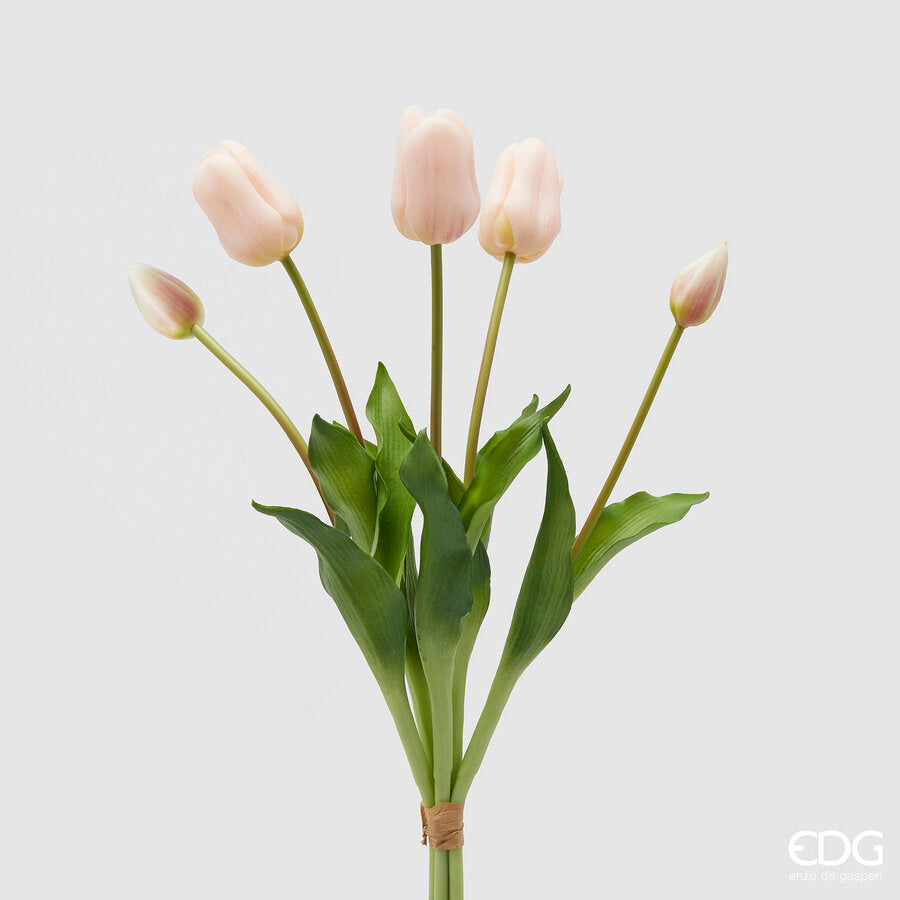 edg enzo de gasperi edg enzo de gasperi bouquet 5 tulipani con foglie artificiali h 48 cm light pink ean 8059824439970