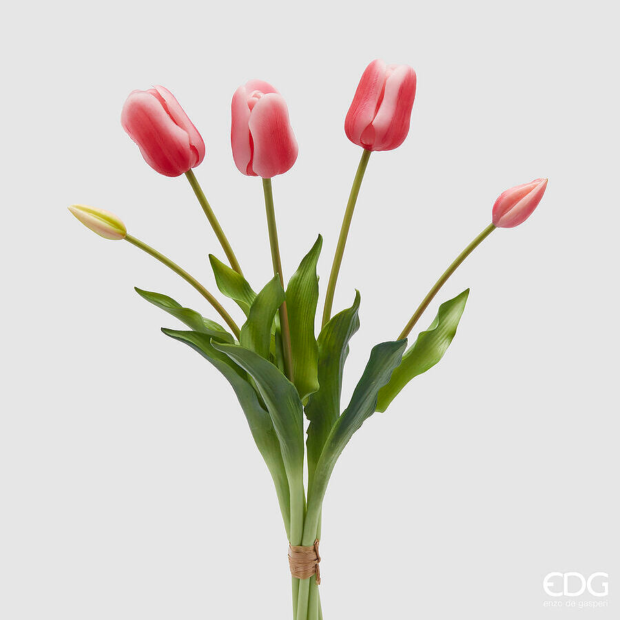 edg enzo de gasperi edg enzo de gasperi bouquet 5 tulipani con foglie artificiali h 48 cm dark pink ean 8059824439994