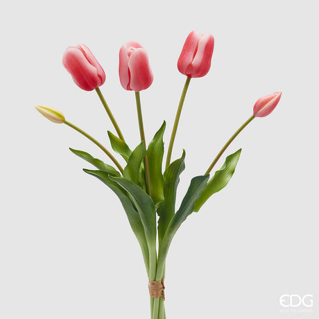 edg enzo de gasperi edg enzo de gasperi bouquet 5 tulipani con foglie artificiali h 48 cm dark pink ean 8059824439994