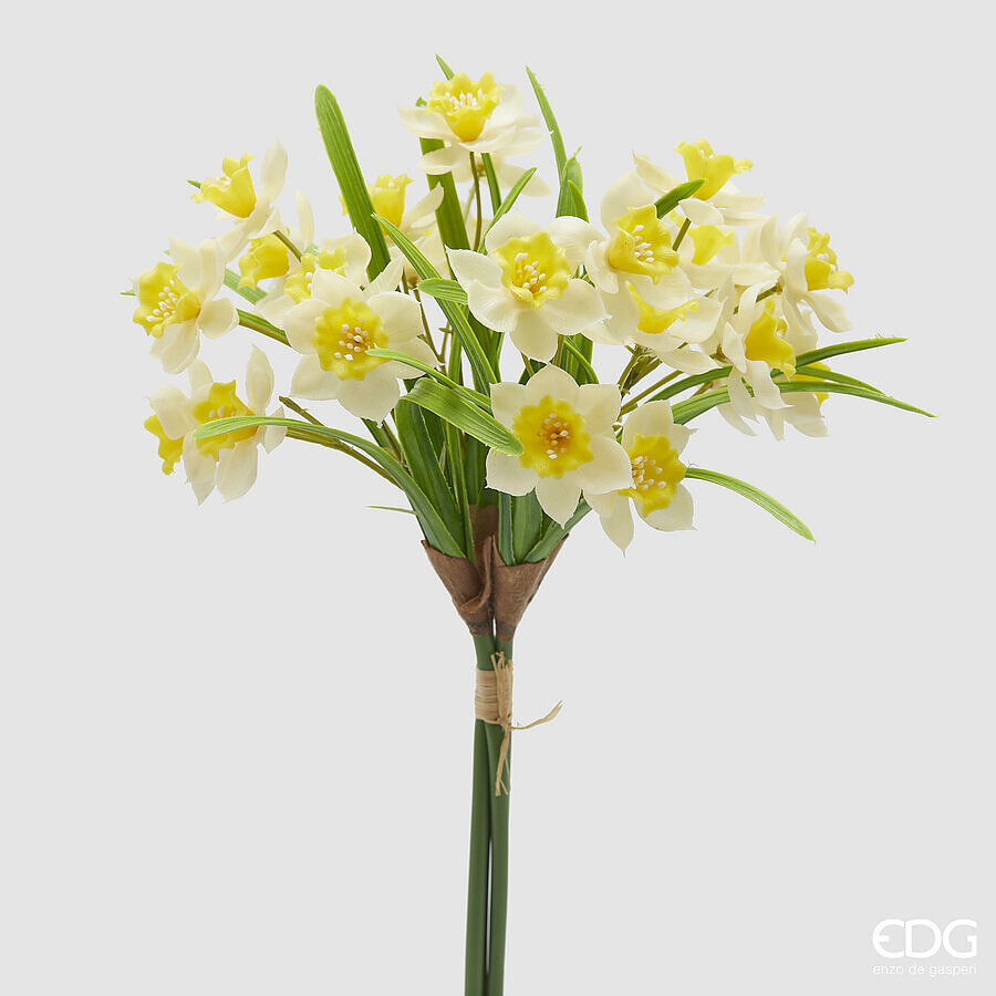 edg enzo de gasperi bouquet narciso artificiale 4 mazzetti con foglie h 38 cm white yellow ean 8059824474476