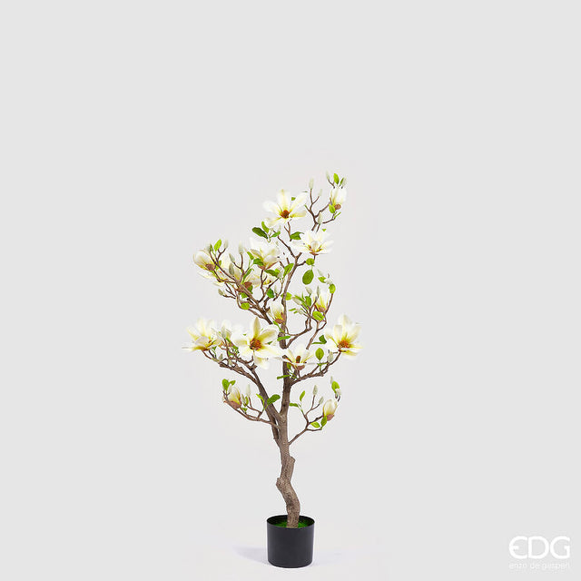 edg enzo de gasperi magnolia con vaso fiori bocciolo e foglie artificiale h 130 cm light yellow ean 8059824496591