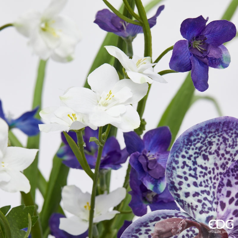 edg enzo de gasperi composizione orchidea phalaenopsis artificiale h 585 cm con foglie e vaso white violet ean 8059824510778