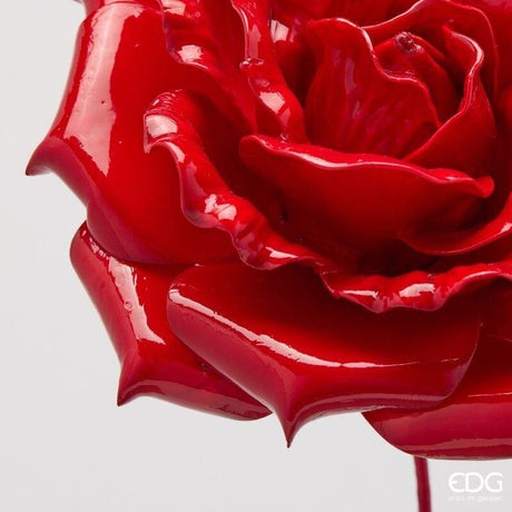 EDG Enzo De Gasperi Rosa Glossy sur Branche H60 cm Rouge – Fleur Décorative de Noël